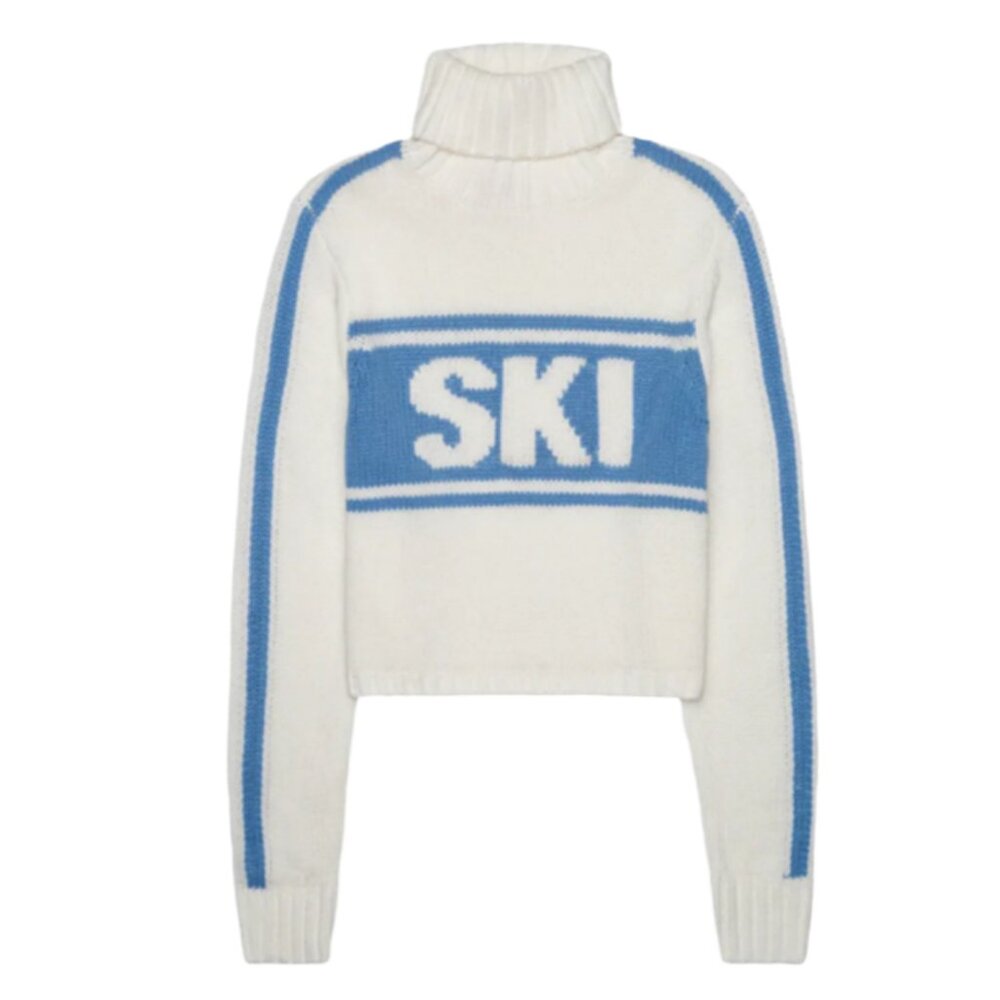 Ski Graphic Turtleneck Sweater - White & Blue